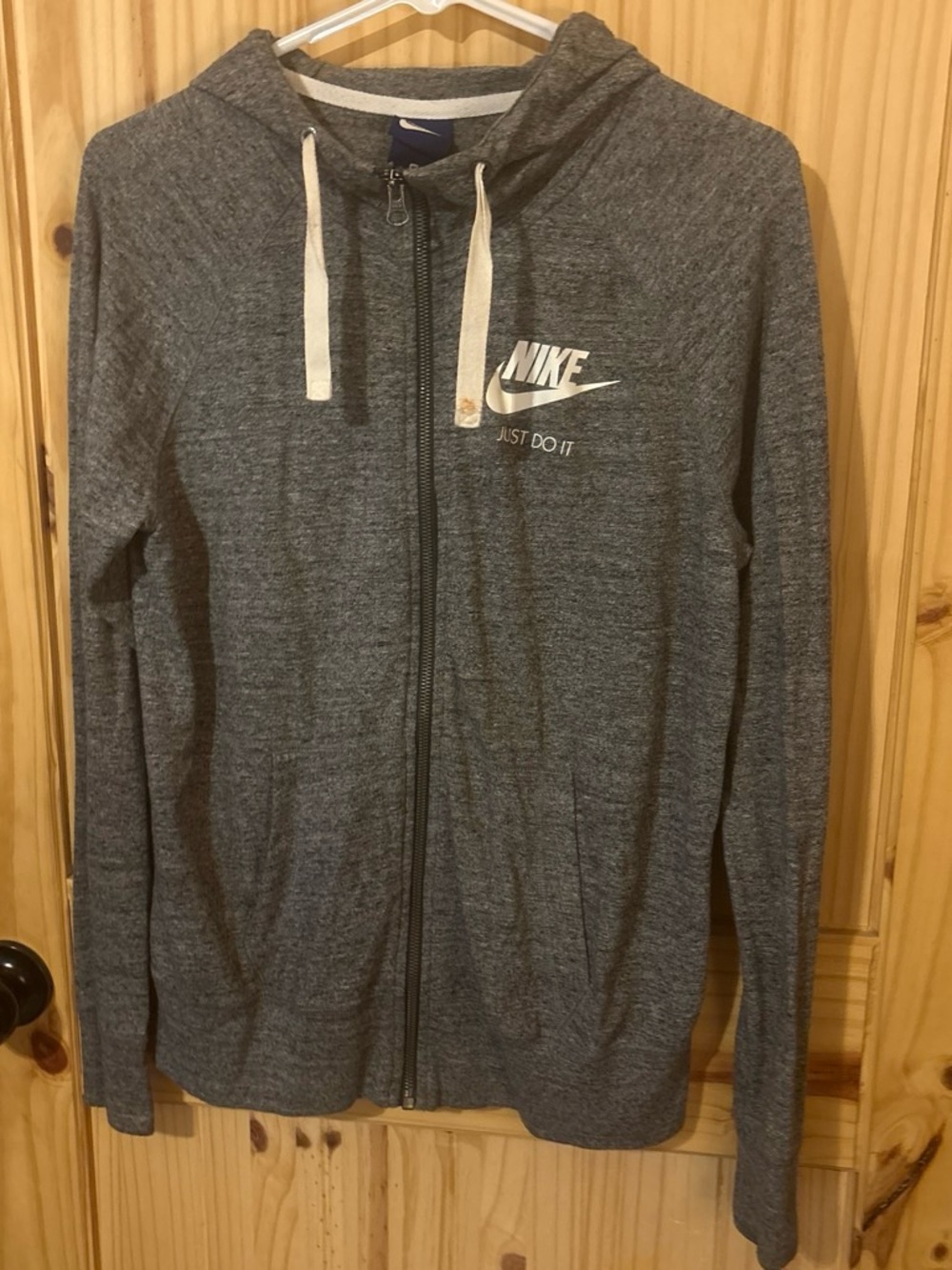 Nike Gray Zip-Up Hooded Sweater with White Logo